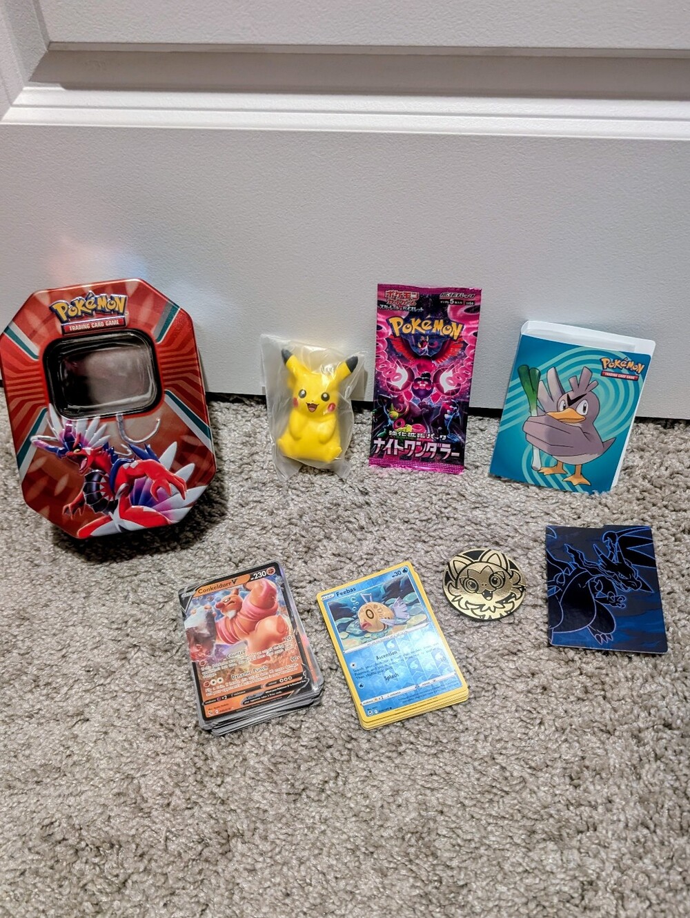 Pokemon Gift Box Tin Pikachu Squishy Cards Sealed Pack Mini Binder Coin